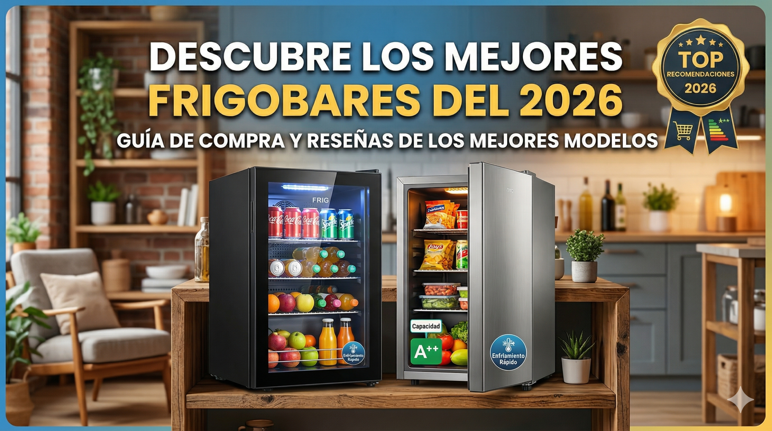 Vista frontal de los mejores frigobares elegantes para oficinas y dormitorios.